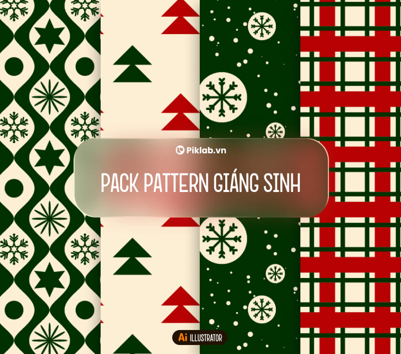Noel Christmas Design Pattern Pack, Bộ 4 Pattern Hoa Văn Giáng Sinh Đẹp Cho Thiết Kế, Họa Tiết Bông Tuyết, Cây Thông, Sọc Kẻ Caro
